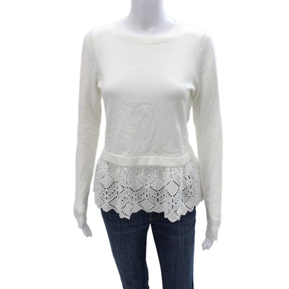 Heartloom Womens Boho Pullover Crewneck Long Sleeve White Sweater Size S